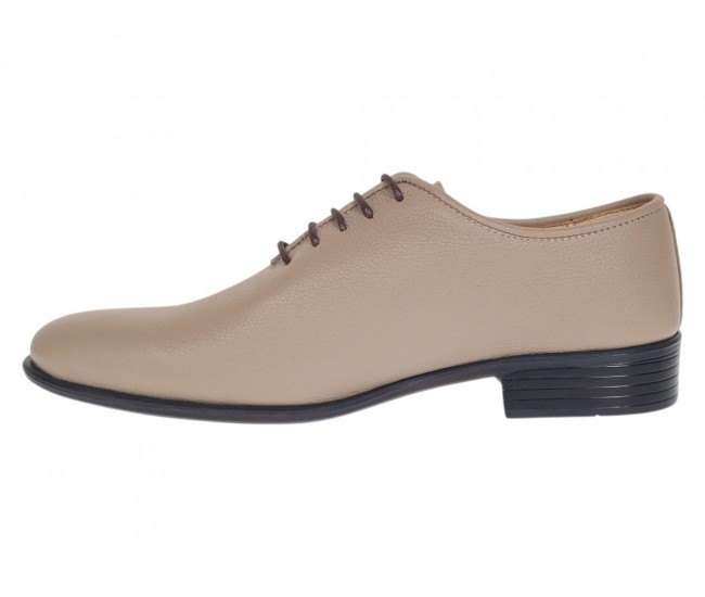 Pantofi eleganți bej pentru bărbați din piele naturală cu șiret și talpă confortabilă – GKR51TSB