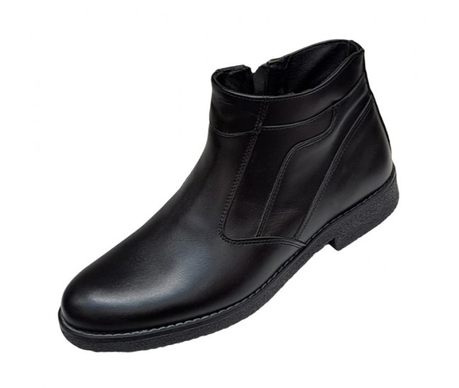 Ghete barbati casual, din piele naturala, cu fermoar, imblanite, negru, GKR SPORT - GKR61N