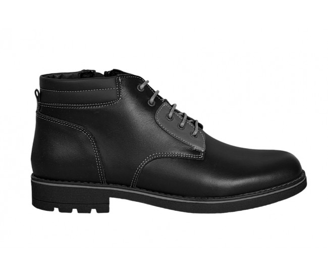 Ghete barbati casual, din piele naturala, cu siret si fermoar, imblanite, negru, GKR Imperia - GKR65N