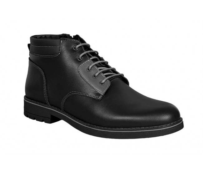 Ghete barbati casual, din piele naturala, cu siret si fermoar, imblanite, negru, GKR Imperia - GKR65N