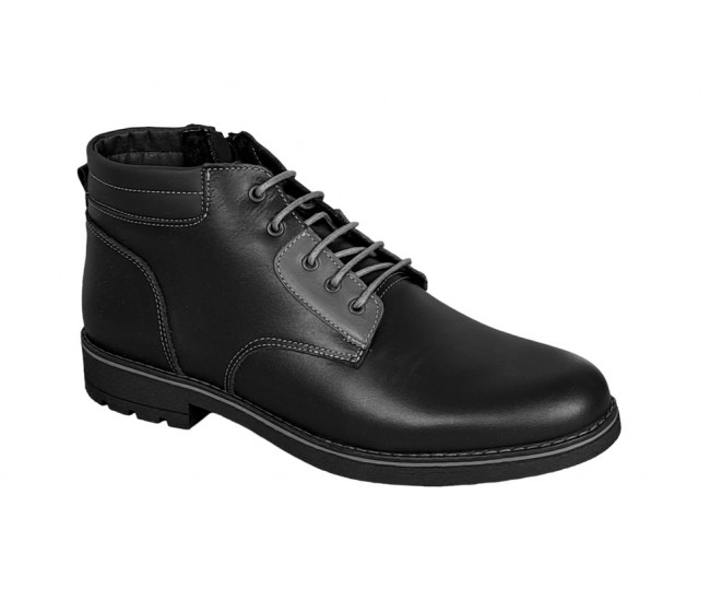 Ghete barbati casual, din piele naturala, cu siret si fermoar, imblanite, negru, GKR Imperia - GKR65N