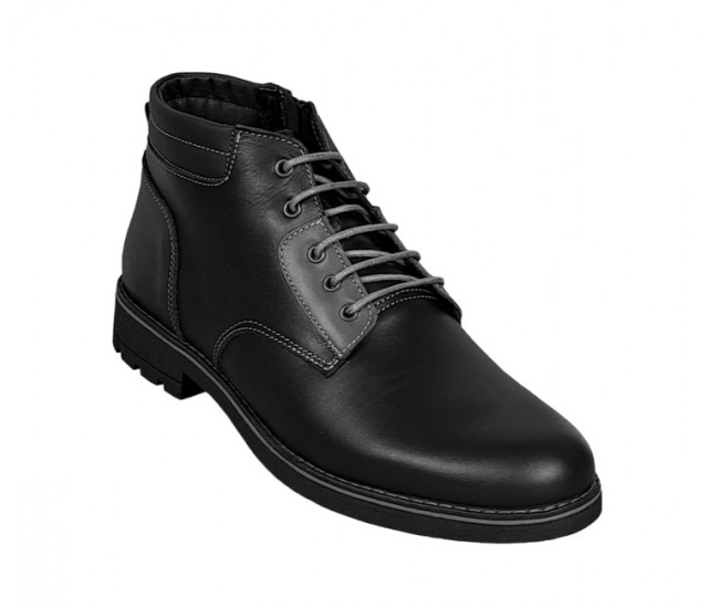 Ghete barbati casual, din piele naturala, cu siret si fermoar, imblanite, negru, GKR Imperia - GKR65N