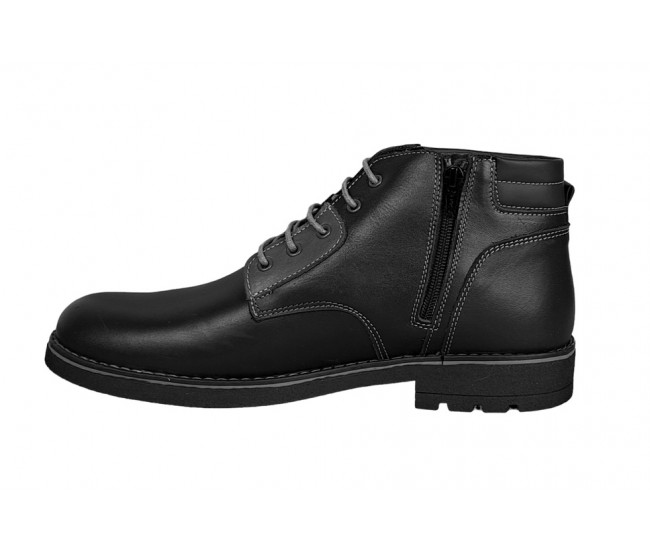 Ghete barbati casual, din piele naturala, cu siret si fermoar, imblanite, negru, GKR Imperia - GKR65N