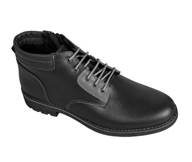 Ghete barbati casual, din piele naturala, cu siret si fermoar, imblanite, negru, GKR Imperia - GKR65N