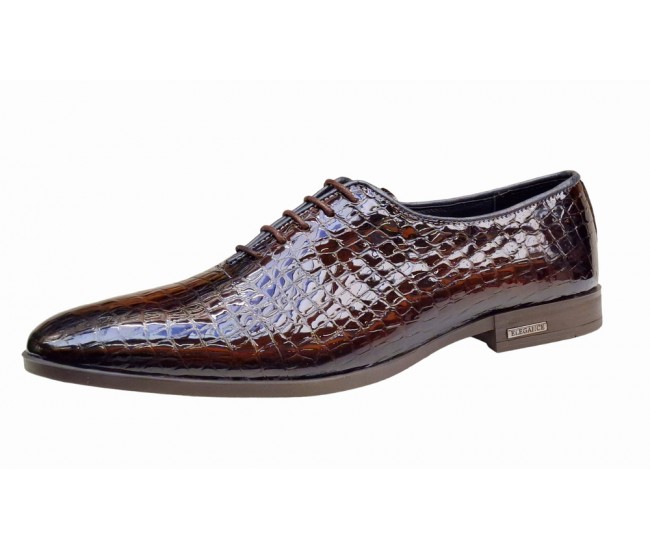 Pantofi eleganti pentru barbati, piele naturala croco, maro - GKR70M