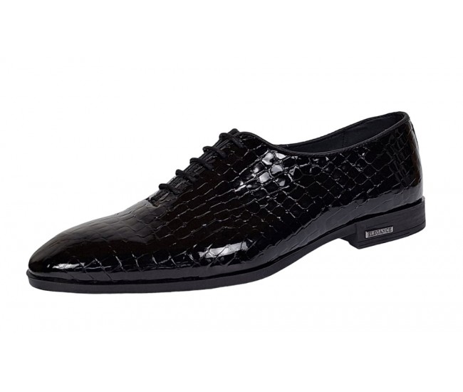 Pantofi eleganti pentru barbati, piele naturala croco, Negru - GKR70N