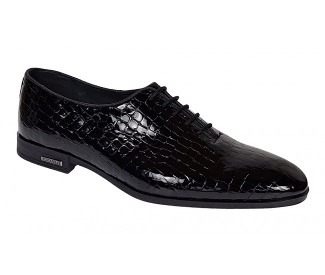 Pantofi eleganti pentru barbati, piele naturala croco, Negru - GKR70N