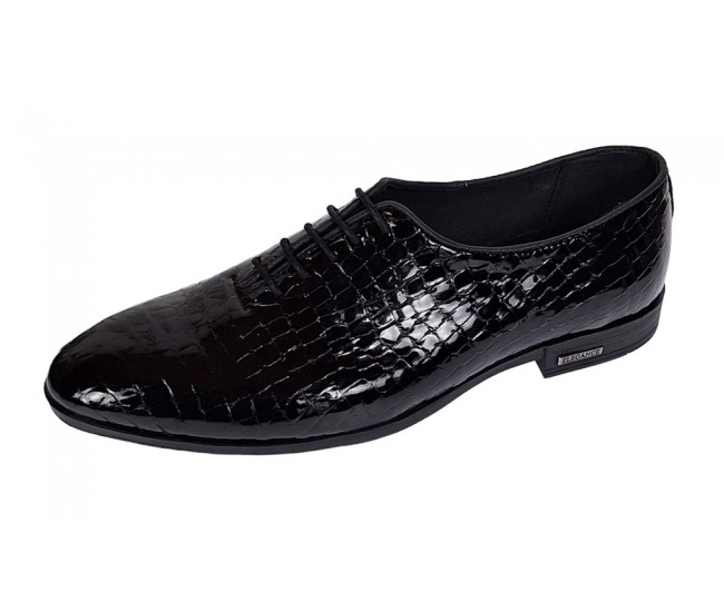 Pantofi eleganti pentru barbati, piele naturala croco, Negru - GKR70N