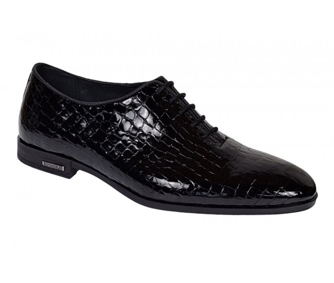 Pantofi barbati eleganti, negri din piele naturala croco lac GKR70N