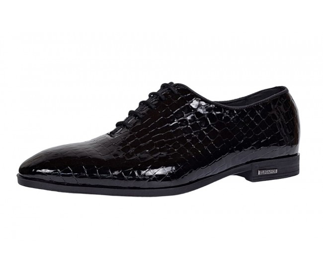 Pantofi barbati eleganti, negri din piele naturala croco lac GKR70N