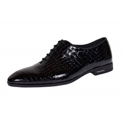 Pantofi barbati eleganti, negri din piele naturala croco lac GKR70N
