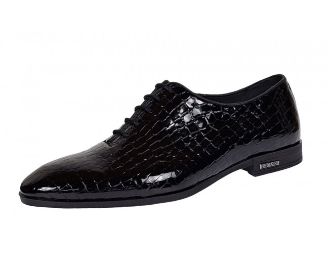 Pantofi barbati eleganti, negri din piele naturala croco lac GKR70N