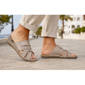 Papuci barbatesti bej din piele naturala – confort de vara cu stil relaxat si aspect premium GKR74BEJ