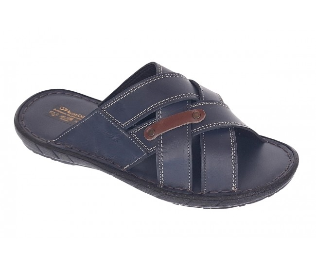 Papuci barbati din piele naturala de culoare bleumarin - GKR74BL