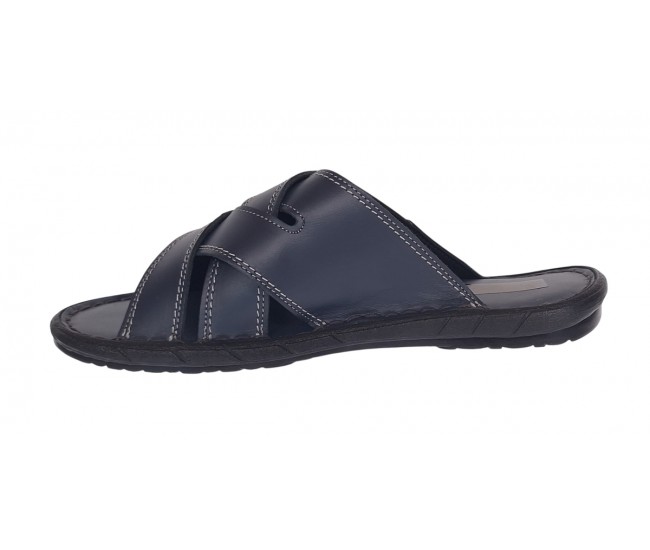 Papuci barbati din piele naturala de culoare bleumarin - GKR74BL
