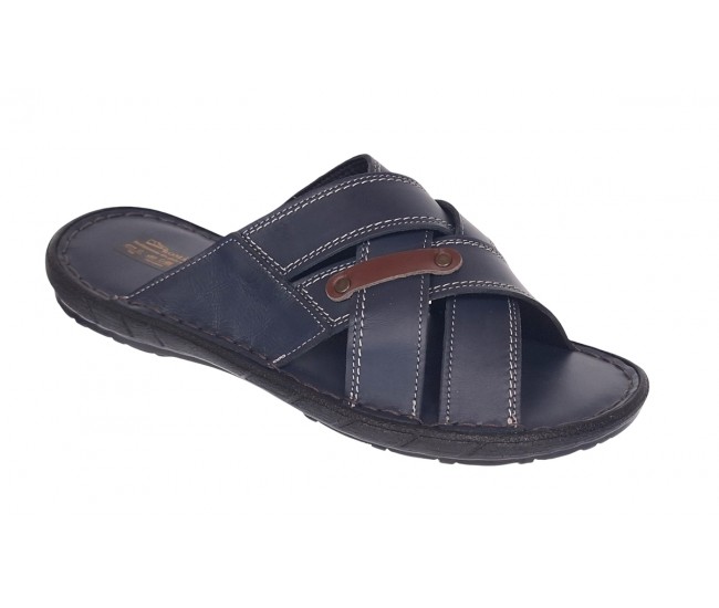 Papuci barbati din piele naturala de culoare bleumarin - GKR74BL