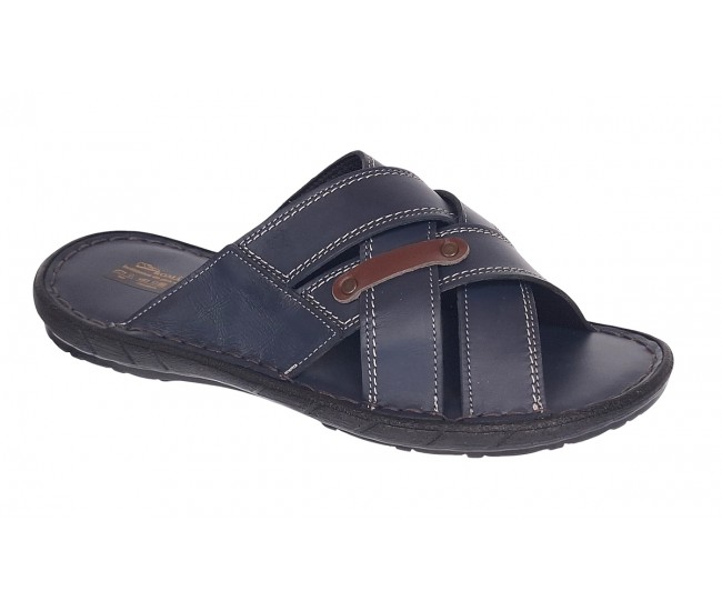 Papuci barbati din piele naturala de culoare bleumarin - GKR74BL