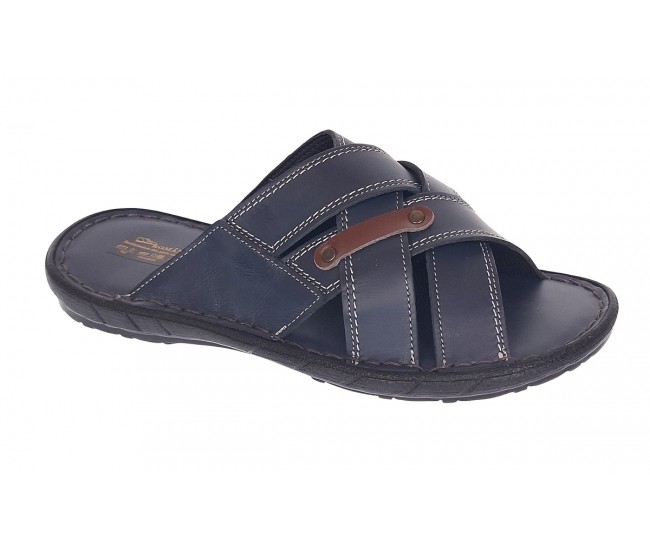 Papuci barbati din piele naturala de culoare bleumarin - GKR74BL