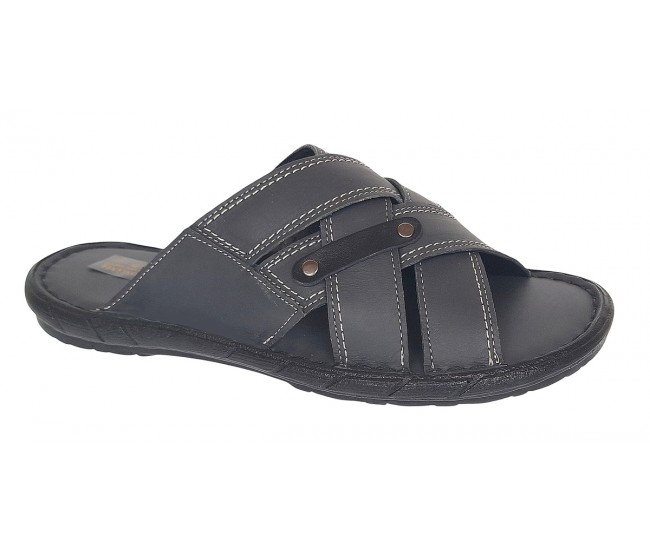 Papuci barbati din piele naturala de culoare Gri inchis - GKR74GRI