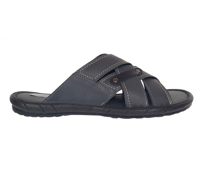 Papuci barbati din piele naturala de culoare Gri inchis - GKR74GRI