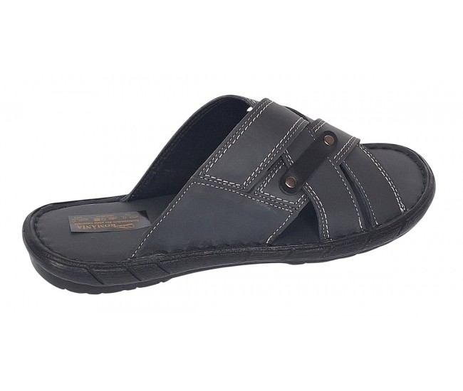 Papuci barbati din piele naturala de culoare Gri inchis - GKR74GRI