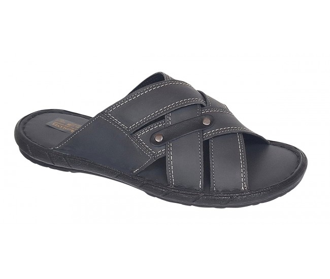 Papuci barbati din piele naturala de culoare Gri inchis - GKR74GRI
