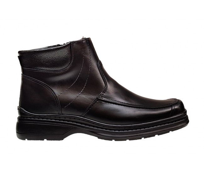 Ghete barbati casual din piele naturala cu fermoar, imblanite, Negru GKR GKR77N
