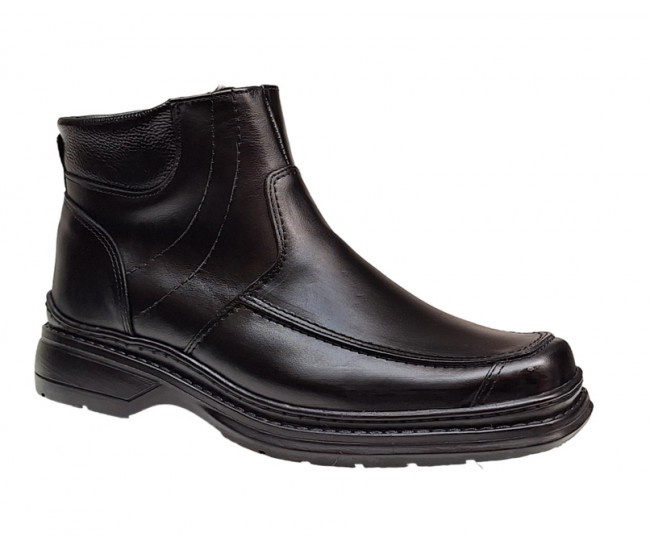 Ghete barbati casual din piele naturala cu fermoar, imblanite, Negru GKR GKR77N
