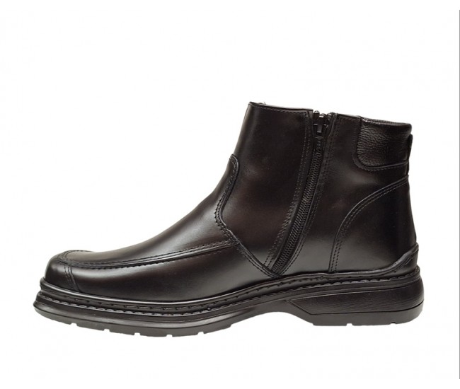 Ghete barbati casual din piele naturala cu fermoar, imblanite, Negru GKR GKR77N