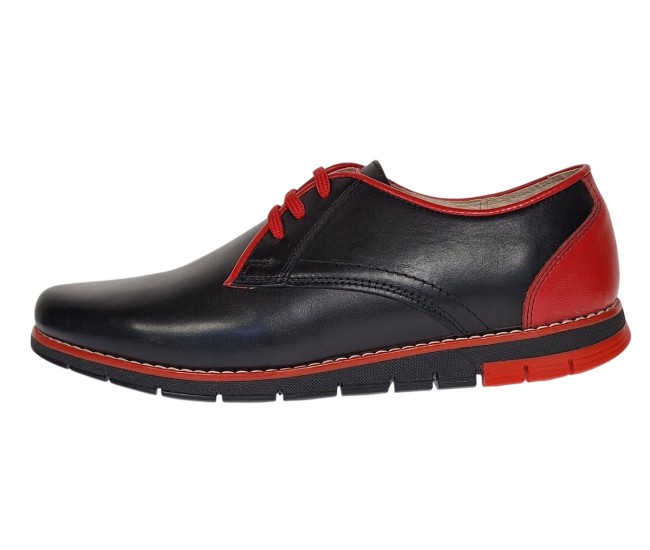 Pantofi barbati casual din piele naturala Negru si Rosu Marimea 40