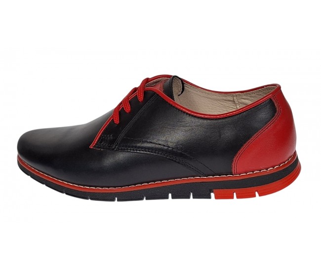 Pantofi barbati casual din piele naturala Negru si Rosu Marimea 40