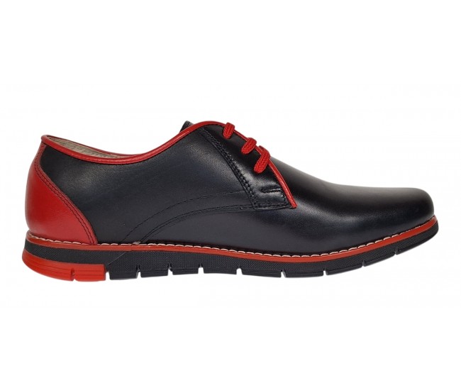 Pantofi barbati casual din piele naturala Negru si Rosu Marimea 40