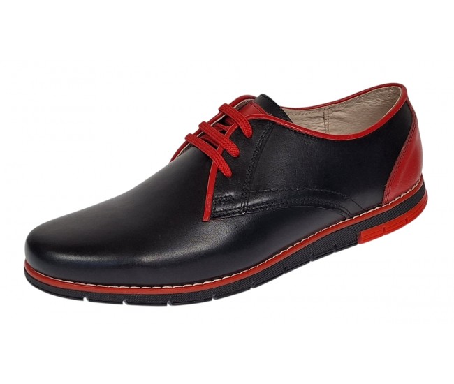 Pantofi barbati casual din piele naturala Negru si Rosu Marimea 40