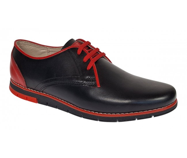 Pantofi barbati casual din piele naturala Negru si Rosu Marimea 40