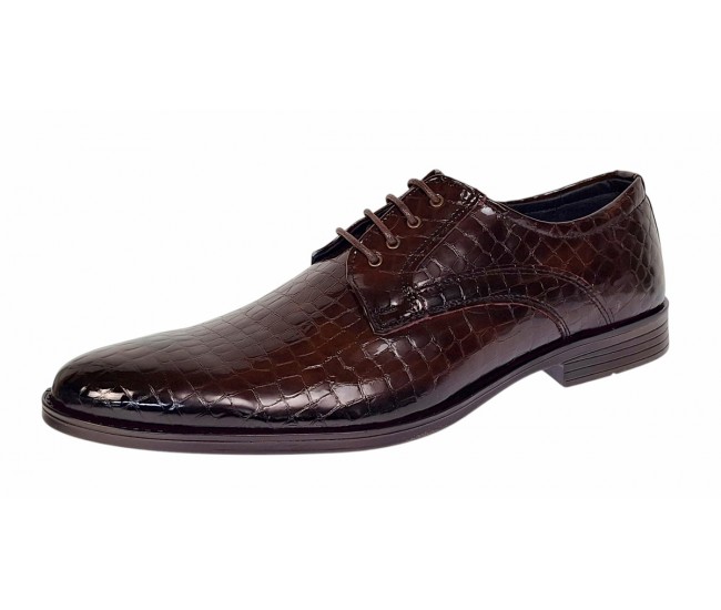 Pantofi eleganti barbati din piele naturala croco lac - Model 818 Maro