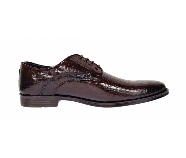 Pantofi eleganti barbati din piele naturala croco lac - Model 818 Maro