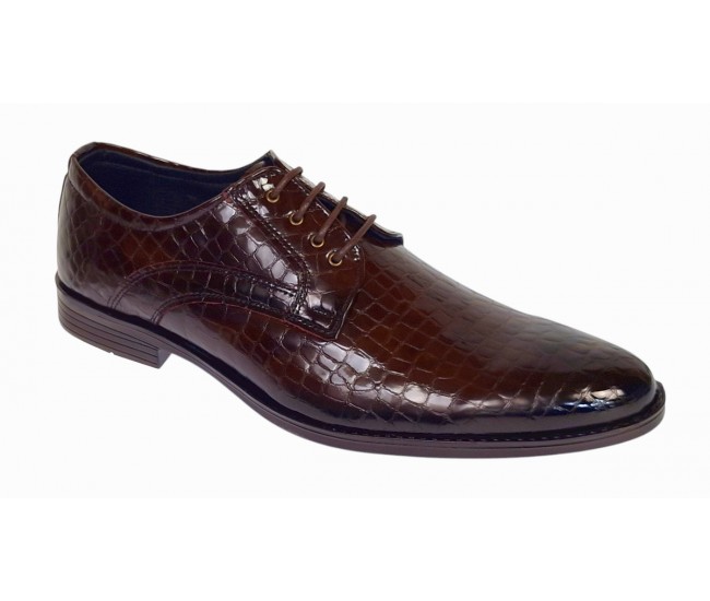Pantofi eleganti barbati din piele naturala croco lac - Model 818 Maro