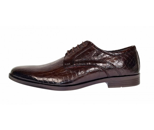 Pantofi eleganti barbati din piele naturala croco lac - Model 818 Maro