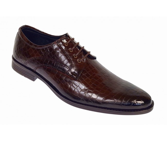 Pantofi eleganti barbati din piele naturala croco lac - Model 818 Maro