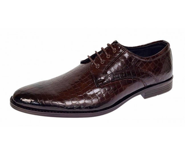 Pantofi eleganti barbati din piele naturala croco lac - Model 818 Maro