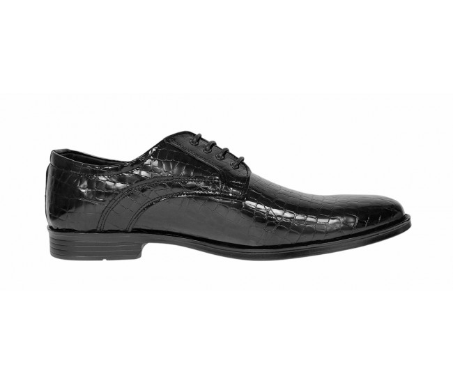 Pantofi eleganti barbati din piele naturala croco lac - Model 818 Negru