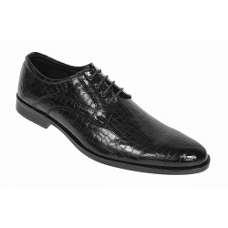 Pantofi eleganti barbati din piele naturala croco lac - Model 818 Negru