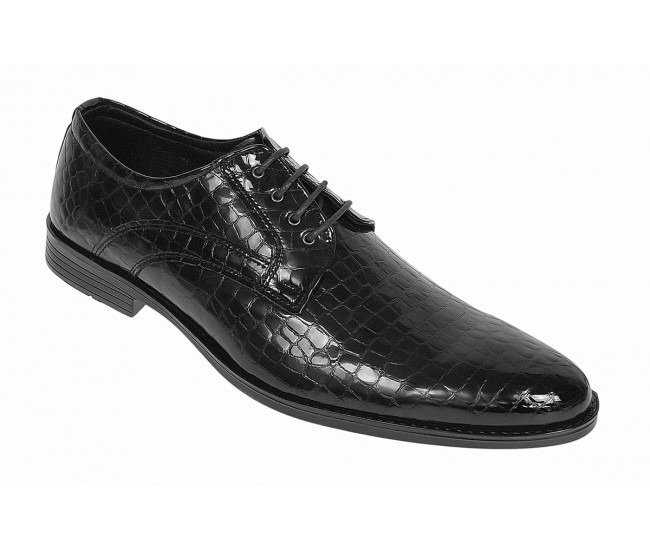 Pantofi eleganti barbati din piele naturala croco lac - Model 818 Negru