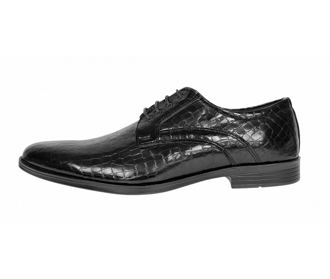 Pantofi eleganti barbati din piele naturala croco lac - Model 818 Negru