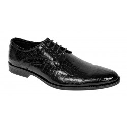 Pantofi eleganti barbati din piele naturala croco lac - Model 818 Negru