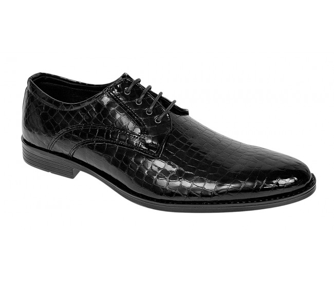 Pantofi eleganti barbati din piele naturala croco lac - Model 818 Negru