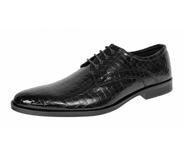 Pantofi eleganti barbati din piele naturala croco lac - Model 818 Negru