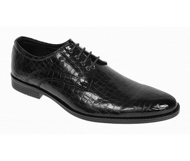 Pantofi eleganti barbati din piele naturala croco lac - Model 818 Negru