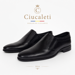Pantofi barbati eleganti negri din piele naturala fara siret GKR818EN