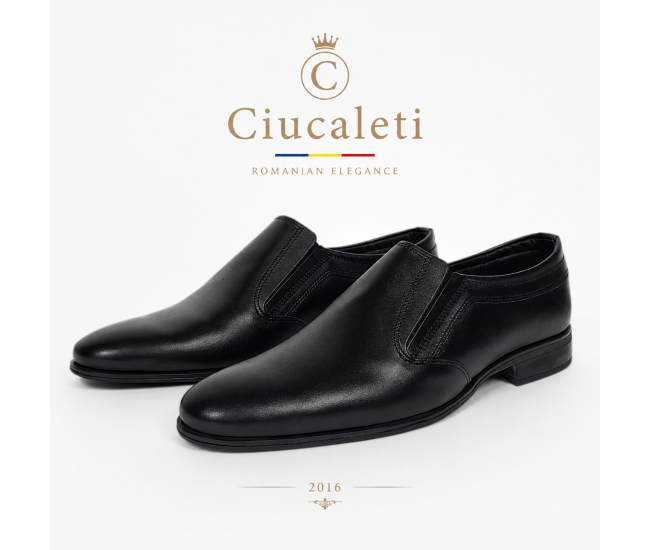 Pantofi barbati eleganti negri din piele naturala fara siret GKR818EN